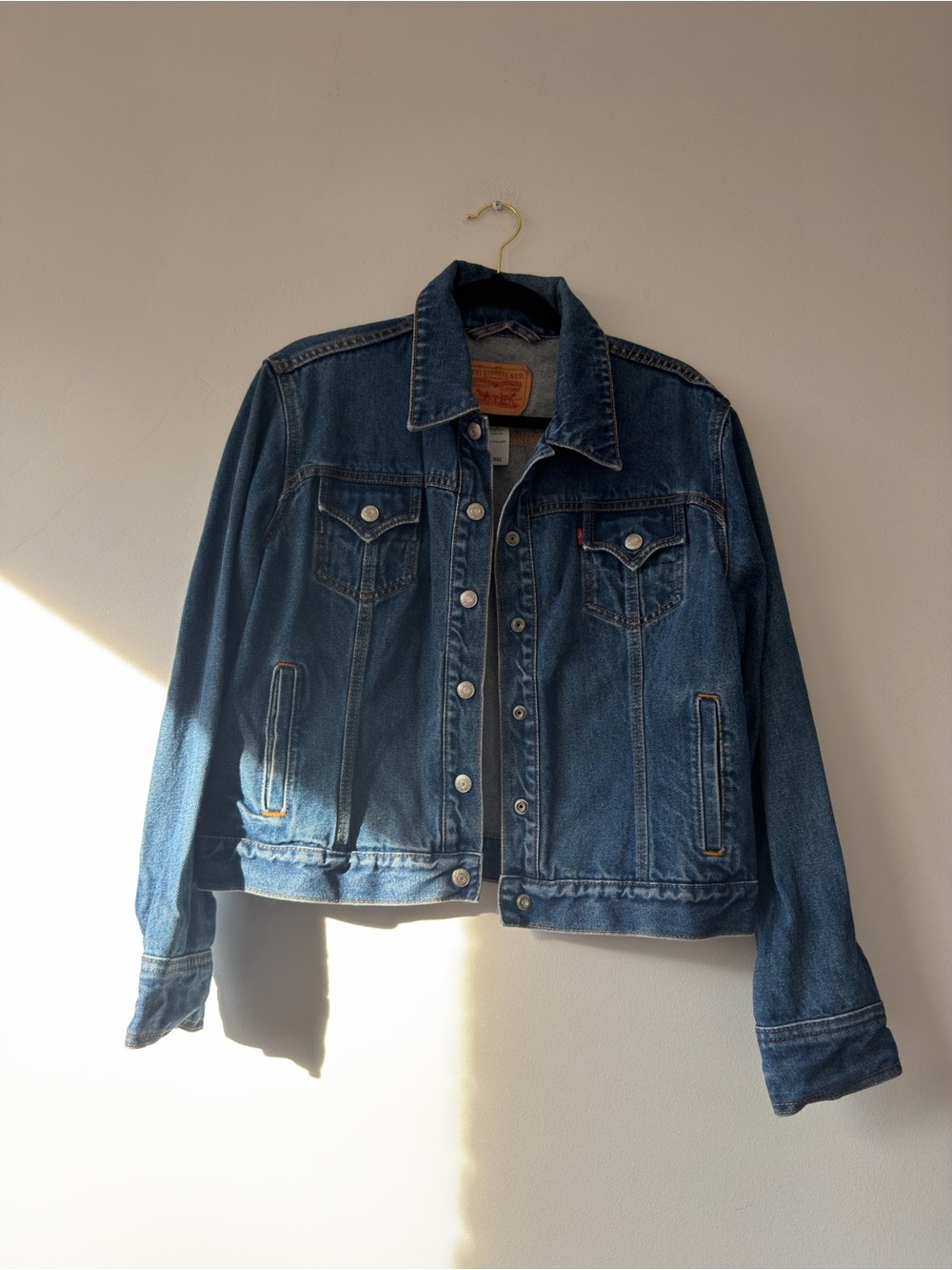 Levis Trucker Jacket‎ Medium Wash Blue Denim Button Front Coat Mens XL